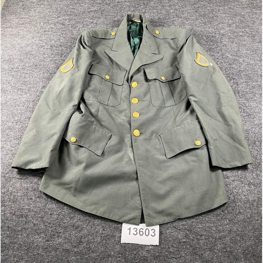 Vintage US Army Dress Uniform Coat Mens 41S Green Good PFC Rank Patches